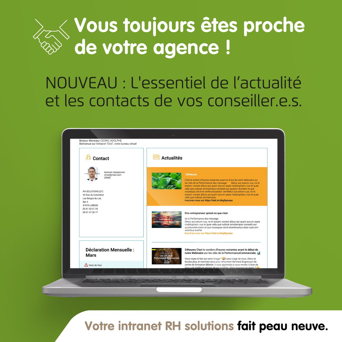 En Portage Salarial, il est important de se sentir écouté(e) et accompagné(e). Mais ce n’est pas toujours simple. Alors que faire ?

Avec le nouvel Intranet RH Solutions, vous avez accès à votre(vos) contact(s) dédié(s), pour une information complète.