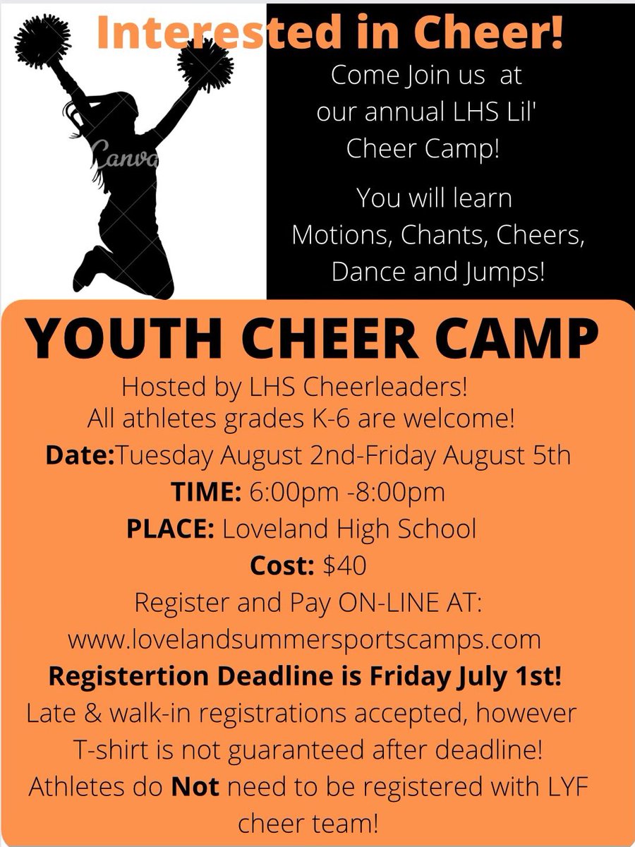 Loveland Tiger Cheer (@lhs_tiger_cheer) on Twitter photo Com join the fun! Sign up before July 1st to be guaranteed a T-Shirt! <a href="/LovTigers_AD/">LovelandAthletics</a> <a href="/LABTigers/">Loveland Athletic Boosters</a> <a href="/LovelandYouthFB/">Loveland Youth Football</a> Com join the fun! Sign up before July 1st to be guaranteed a T-Shirt! <a href="/LovTigers_AD/">LovelandAthletics</a> <a href="/LABTigers/">Loveland Athletic Boosters</a> <a href="/LovelandYouthFB/">Loveland Youth Football</a>