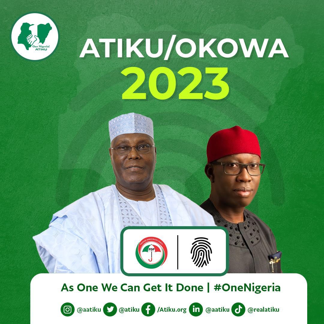 I am delighted to announce Governor <a href="/IAOkowa/">Dr. Ifeanyi Arthur Okowa</a> as my Vice Presidential candidate. I look forward to travelling our great country together, engaging with all Nigerians and building a shared future of peace, unity, and prosperity for all. As One We Can Get It Done. #OneNigeria. -AA