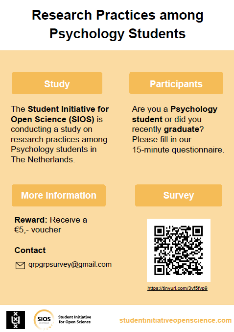 Attention #PsychologyStudents in the Netherlands!👁️👄👁️We cordially invite you to take part in our short survey for which you will receive a beautiful 5€ voucher!✨

Participate and share to help us gain knowledge about research practices in the student community!🧡#OpenScience