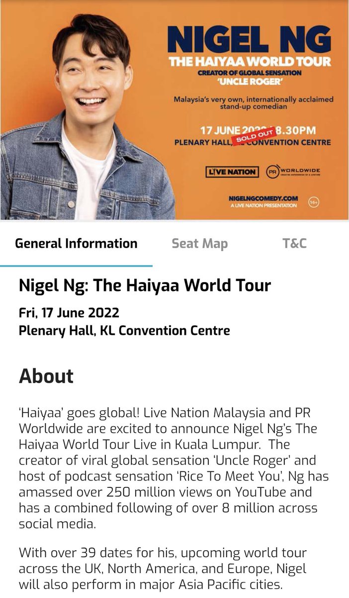 Eashveraam17's tweet image. Got an extra RM128 ticket for Nigel Ng aka the global sensation Uncle Roger’s The Haiyaa World Tour. 

Anyone interested can slide into em dms. RT’s are appreciated. Thank you ! 

#haiyaaworldtour #uncleroger #kualalumpur #klcc #malaysia #standupcomedy
