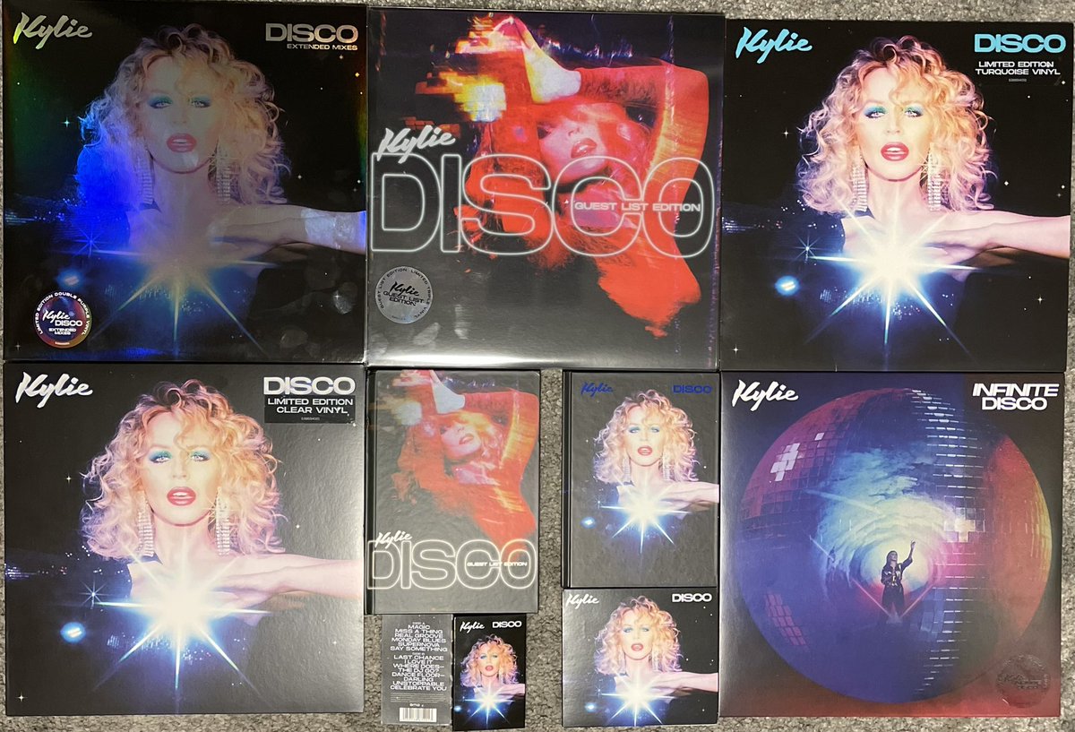 ShaktiEvo's tweet photo. @GJ_EntFocus @kylieminogue Here is my @kylieminogue #Disco era collection; 

1 #DiscoExtendedMixes #PurpleVinyl
2 #DiscoGuestListEdition Vinyl 
3 Disco Guest List Edition Hardbook 
4 #Disco #TurquoiseVinyl 
5 Disco #ClearVinyl 
6 Disco Hardbook 
7 Disco CD 
8 Disco Cassette 
9 #InfiniteDisco #ClearVinyl https://t.co/oTA4mfk0Fz