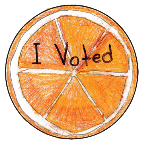 Sticker drawing of an orange slice with 