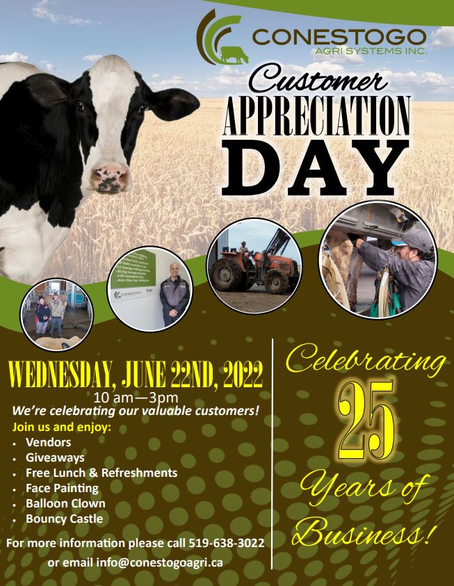 We're looking forward to seeing you at our Customer Appreciation Day to help us celebrate 25 wonderful years of business. There will be a bouncy castle, a balloon clown,  giveaways, face painting, &amp; free lunch provided. Thank-you for being a customer of ConAg! See you June 22nd!