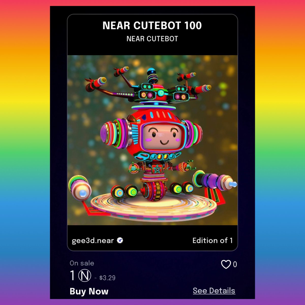 ❇️LOW PRICE TODAY❇️

📌NEAR CUTEBOT #100
✅1/1 EDITION
✅1 N.

🚀🚀LET'S GO🚀🚀
paras.id/collection/nea…

🚀🚀🚀🚀