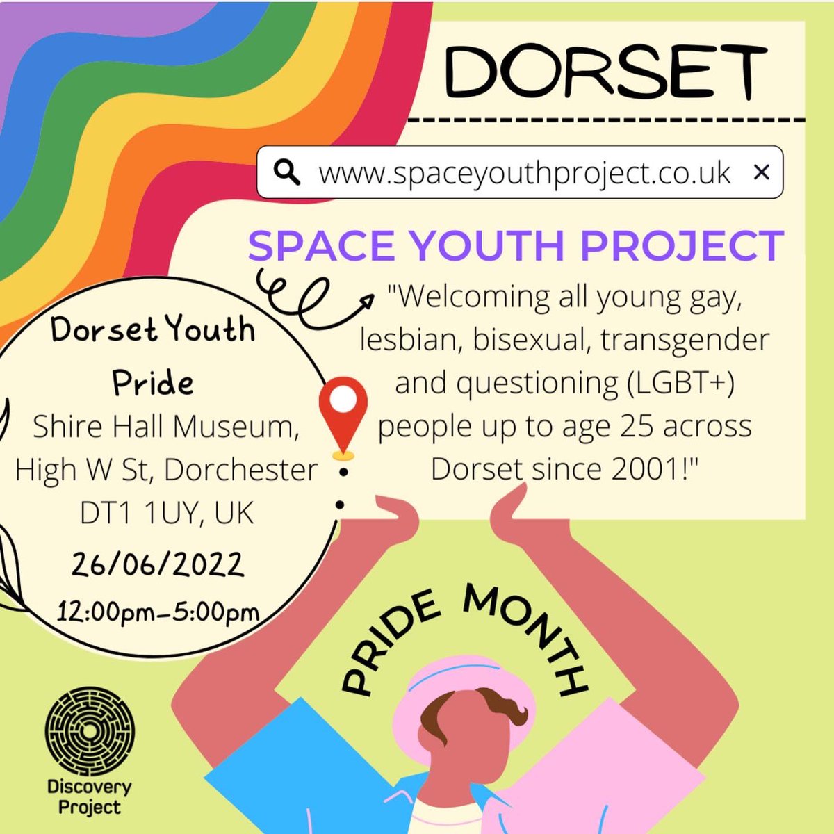 Dorsetdiscovery's tweet photo. Happy Pride Month! Here is a list of some of the organisations that support LGBTQ+ youth both here in Dorset and across the UK - 

@SpaceDorset
@TheProudTrust
@Mermaids_Gender 
@aktcharity 
@stonewalluk 
@OfficialFFLAG https://t.co/GQFHgeqiML