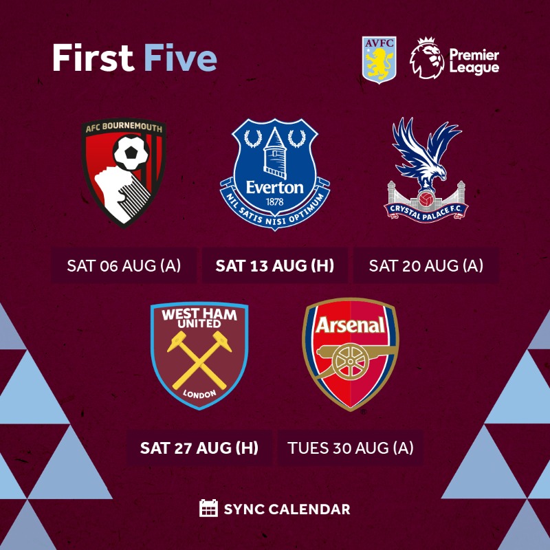 AVFCOfficial's tweet photo. First up. 👀 #PLFixtures