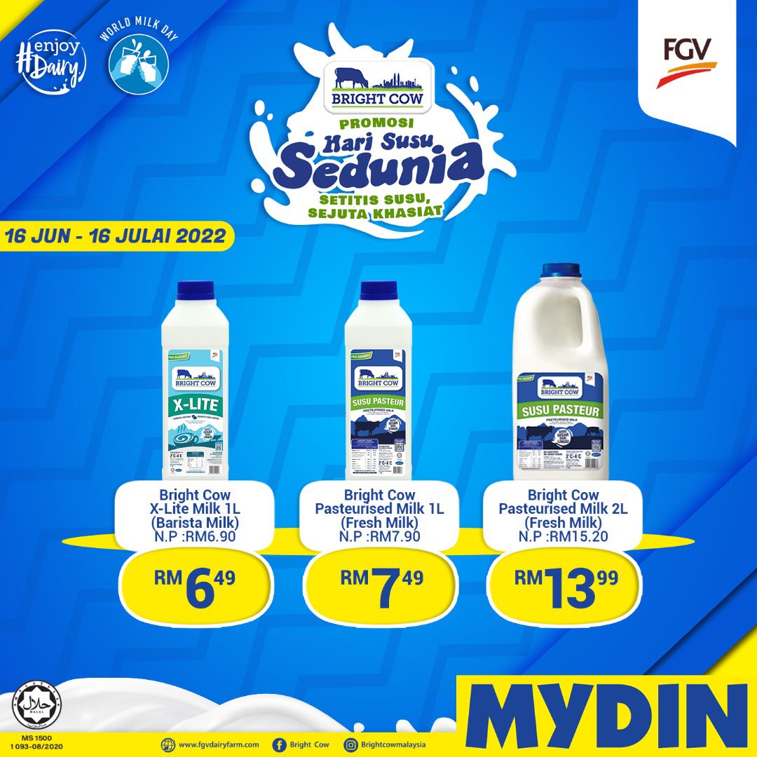BrightCowMilk's tweet photo. BRIGHT COW KINI DI PASAR RAYA MYDIN!

Dapatkan susu segar Bright Cow di Pasar Raya @MydinMalaysia dengan harga istimewa sempena Hari Susu Sedunia! Setitis Susu Sejuta Khasiat!

Untuk maklumat lanjut, klik link di https://t.co/C2WV1lItC5 

#BrightCow #ProdukKeluaranFGV https://t.co/fzLCo5imQa