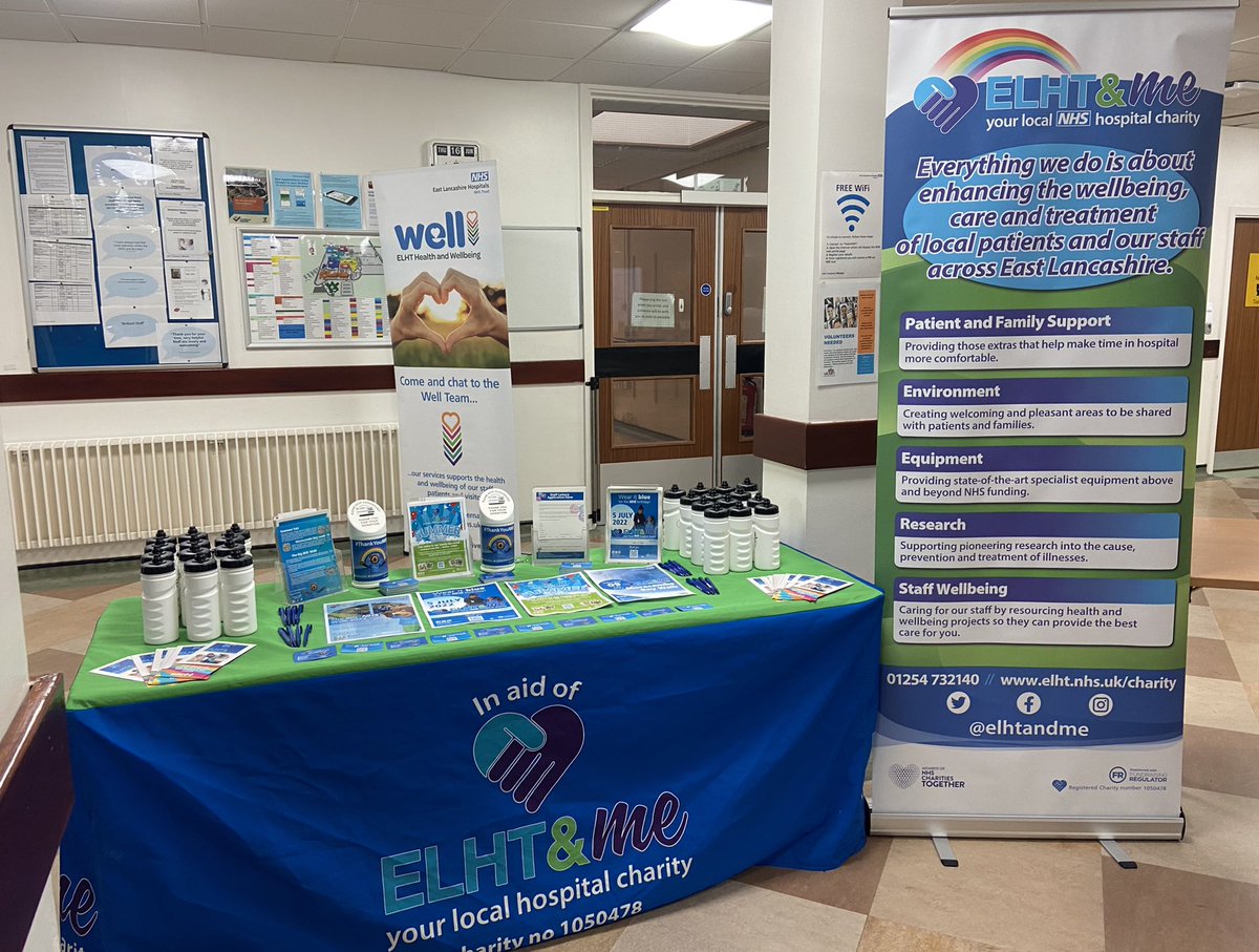 Today we’re at Burnley General Teaching Hospital with our friends from <a href="/well_team/">ELHT Well Team</a>, <a href="/elhtlibrary/">No Longer Here (ELHT Library 💙🏥📚🖥ℹ️)</a>, <a href="/CateringElht/">ELHT CATERING</a>, please pop down and say hi and find out about the services that are available to support your health and well-being and how you could win a £1000 every month 👋
