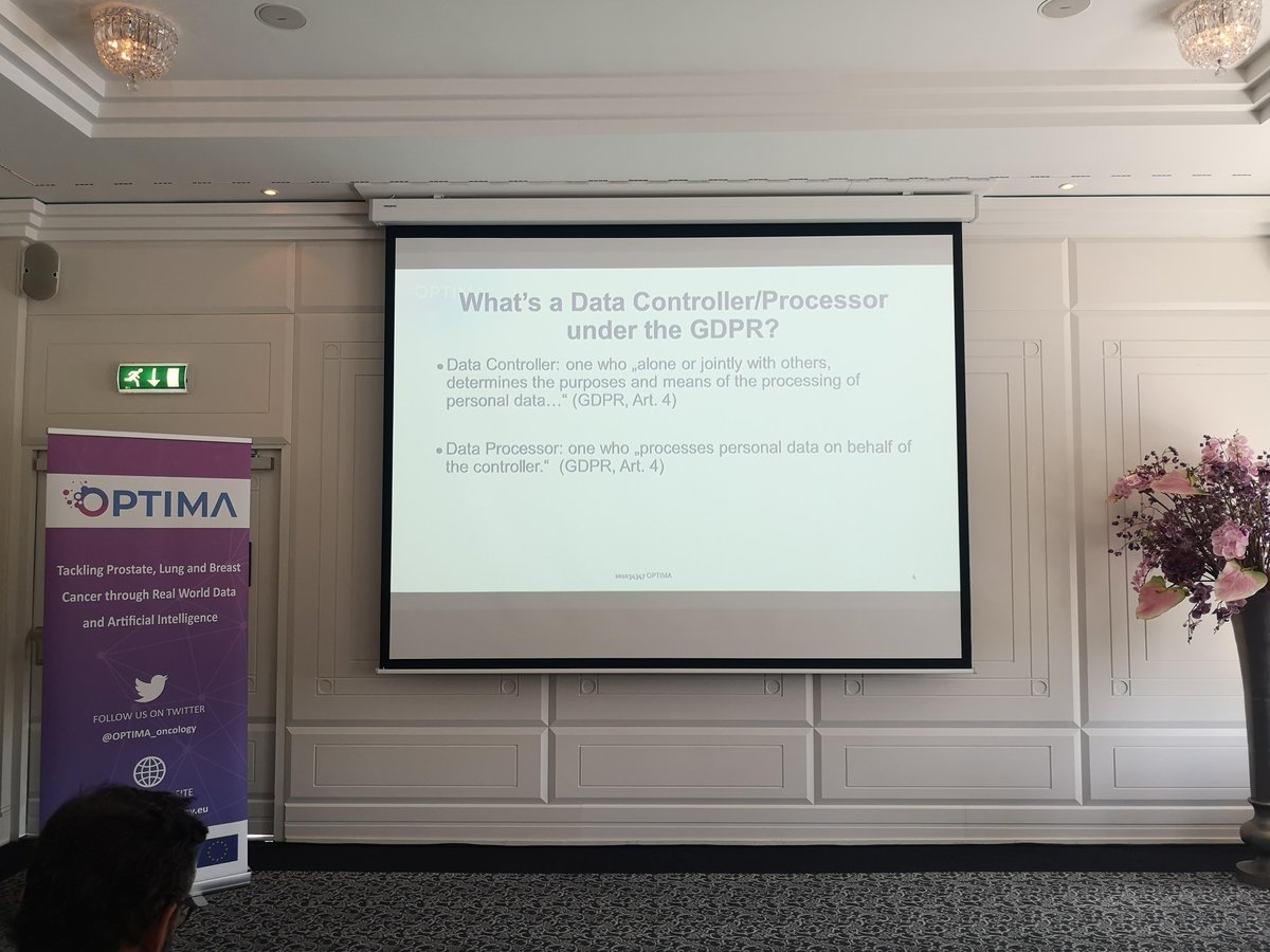 OPTIMA_oncology's tweet photo. "#DataControllership &amp; Data Access Agreements" - Katerina Polychronopoulos of @univienna. ©️ 💻🔍 👩‍⚖️ Ensuring legally &amp; ethically compliant treatment of patients &amp; their #personaldata within the project is crucial. #IPLaw #DataProtection #GDPR at #OPTIMA_KickOff_F2F in Amsterdam. https://t.co/sb97BcDnZY