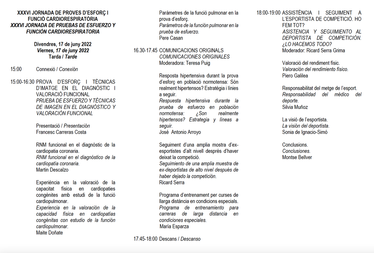 CardioBCN's tweet photo. 17-06-22: XXXVI Jornada proves d’esforç i funció cardiorrespiratòria online (inscripció gratuïta): https://t.co/5PIpwzEMnH @HospitalSantPau https://t.co/GsT9Ln7TuE