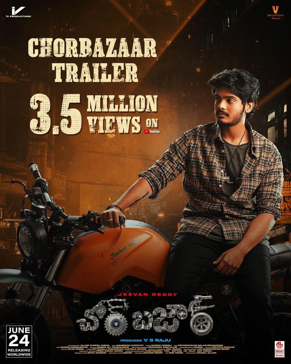 #Chorbazaar Trailer surpassed 3.5Million+ views on youtube 😍🔥

ICYMI #ChorbazaarTrailer youtu.be/kPAWFc9m6g8

#ChorbazaarOnJune24
@ActorAkashPuri <a href="/gehna_sippy/">Gehna Sippy</a> 
 <a href="/IVProductions_/">I V Productions</a> <a href="/sureshvarmaz/">Alluri Suresh Varma</a> <a href="/DopJagadeesh/">Jagadeesh Cheekati</a> <a href="/sureshbobbili9/">Suresh Bobbili</a> <a href="/GskMedia_PR/">GSK Media</a>  <a href="/UV_Creations/">UV Creations</a> <a href="/LahariMusic/">Lahari Music</a>