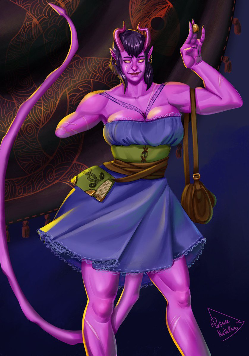 PatEvilness's tweet photo. Kora Wintermare, my #oc Barthimaeus' aunt... Because I am so obsessed with #tieflings that I asked my #dungeondandragons #master to add a whole #tiefling family into the #campaign so that I can draw them (but I have no time to actually do that so I post one every 7 million years) https://t.co/16YBk4cR9E