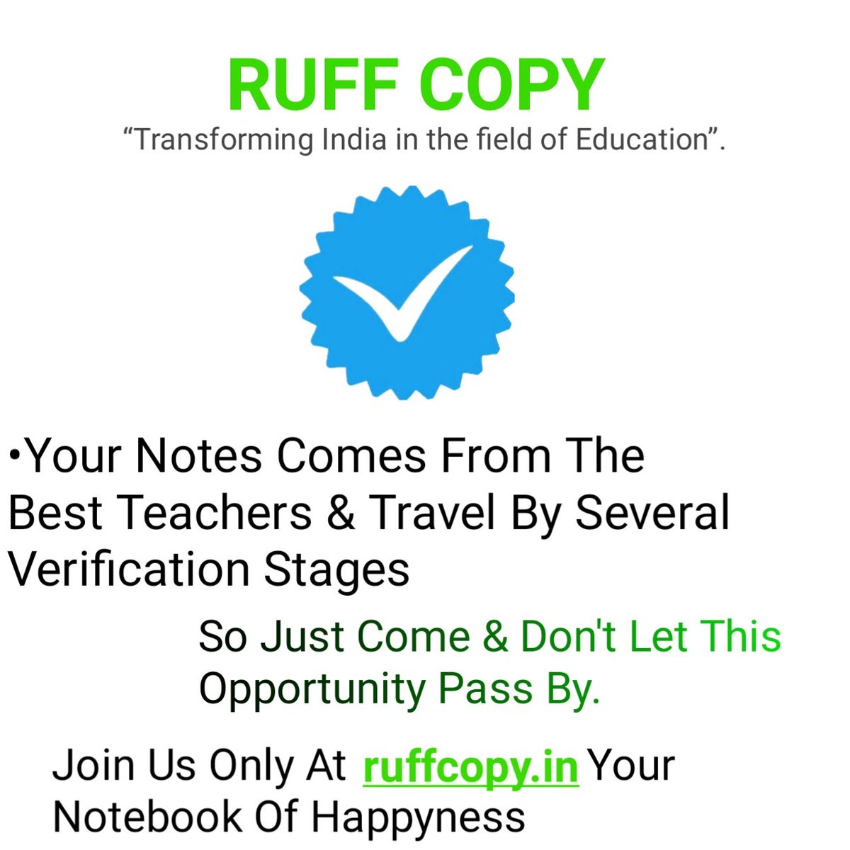 Team
      Ruffcopy.in
Ruffcopy Your Notebook Of Happyness.

(ruffcopy apki khushiyo ki kitab)

#ruffcopy #ruffcopyin #ruff 
#innogical #education #aimtoinnovate #educationministryofindia 
#nitiaayog 

R.S.V.P
<a href="/NikhilSa_CMO/">NikhilSaini</a>