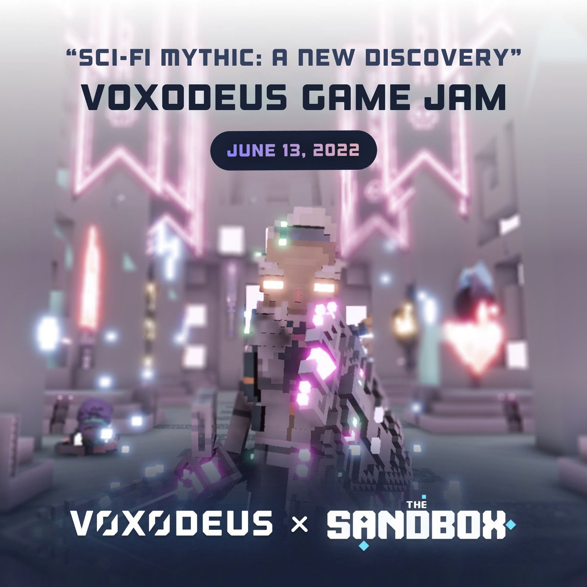 TheSandboxGame's tweet photo. The @voxodeus Game Jam is LIVE! 🎉 SCI-FI MYTHIC is the name of the game here... 

Full details: https://t.co/IHSN9Gb4gV

Show us your WIP 👇 using #VoxoGameJam! https://t.co/W6EiY9OCwu