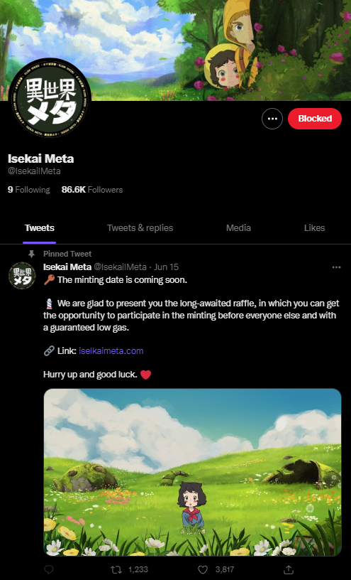 ⚠️ FAKE TWITTER ACCOUNT ⚠️ 

This a FAKE Isekai Meta account that is posting a FAKE WEBSITE. 

DO NOT CLICK THE LINK!

It would prompt to connect your wallet and then immediately drain all your assets.

Spread awareness, lets keep everyone safe ❤️
