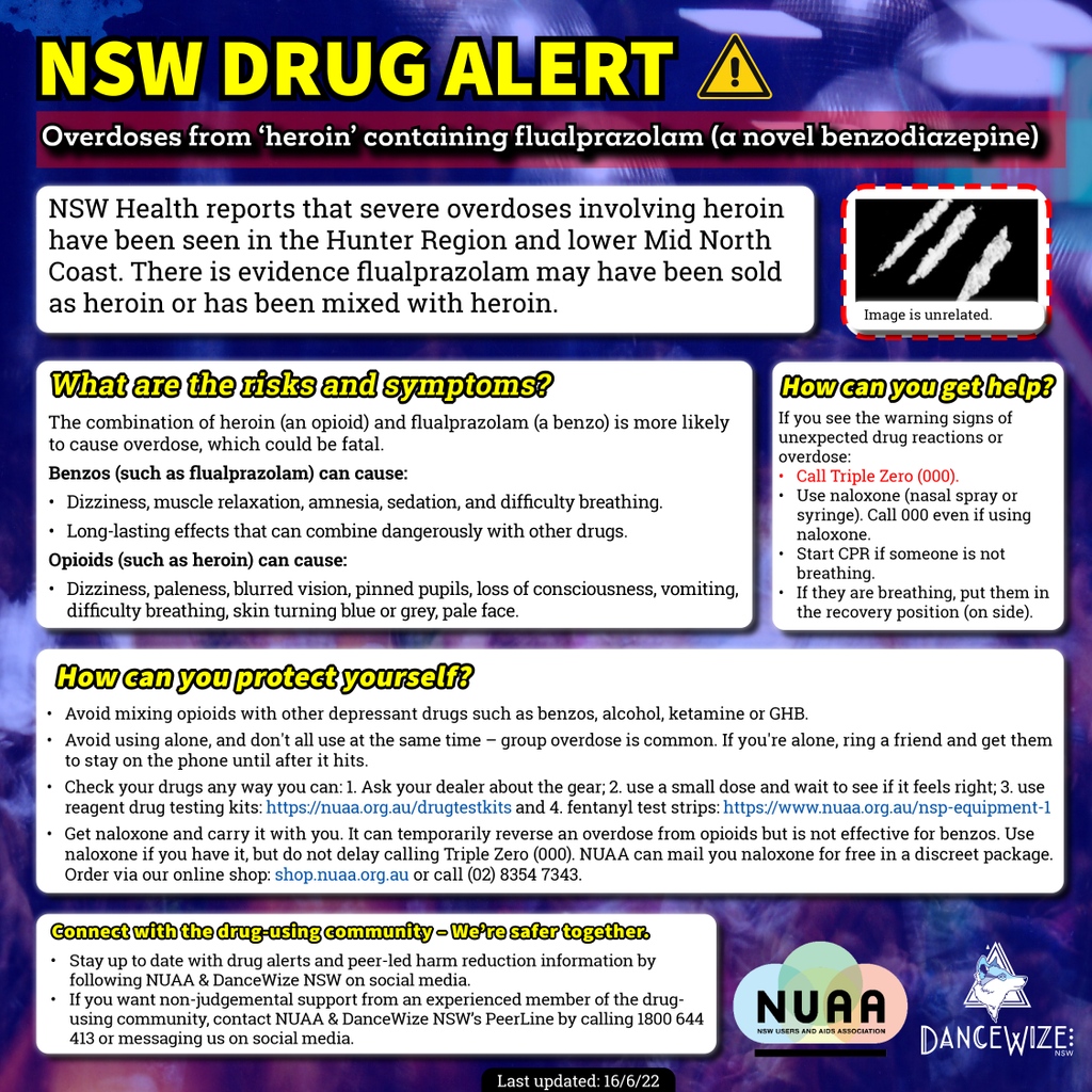 ⚠️ DRUG ALERT ⚠️ Overdoses from ‘heroin’ containing flualprazolam (a novel #benzodiazepine) 🚨😱💊💉

📣 Please like and share the post to spread the knowledge 👍🤲#drugalert #drugwarning

Read the comment thread for image description and links