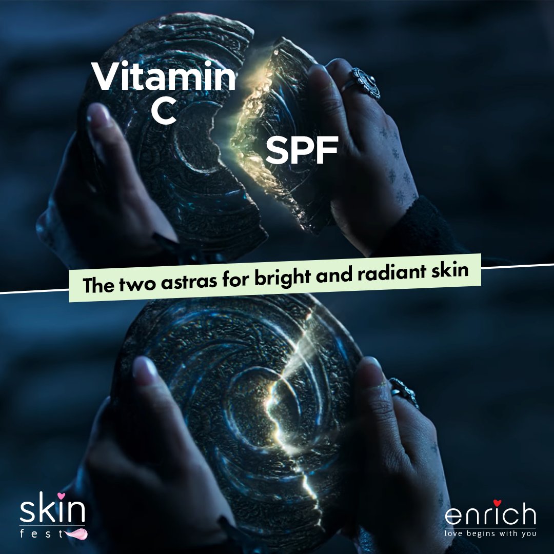 enrichbeautyin's tweet photo. For glowing and healthy skin, SPF and Vitamin C are the most powerful astras you can find in the Enrich-verse 🔥

Shop your favorites during our #SkinFest before 30th June!

#EnrichBeauty #LoveBeginsWithYou #EnrichExpert #ILoveMySkinDoYou #SkinCare #Brahmastra https://t.co/pQASUYviNj