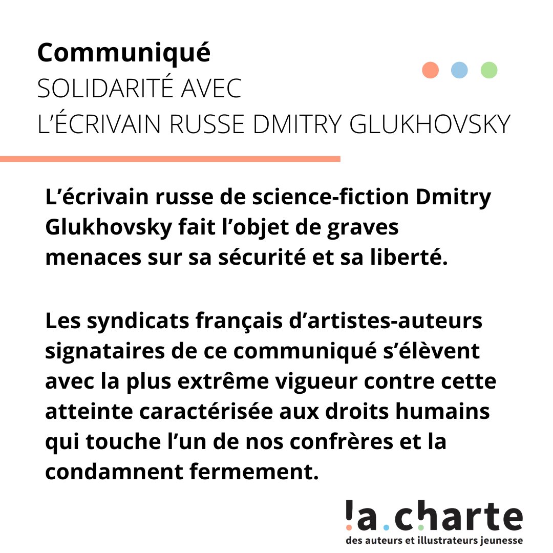 CharteAuteurs's tweet photo. SOLIDARITÉ AVEC L’ÉCRIVAIN RUSSE DMITRY GLUKHOVSKY - Les syndicats français d’artistes-auteurs signataires de ce communiqué s’élèvent avec la plus extrême vigueur contre cette atteinte caractérisée aux droits humains qui touche l’un de nos confrères et la condamnent fermement. 👇 https://t.co/ztNBHV8C5F