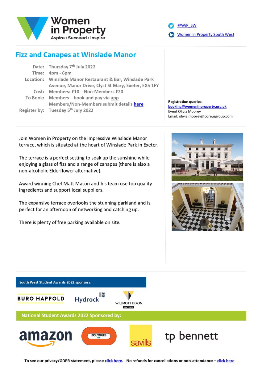 WiP_SW's tweet image. We have another exciting #SummerNetworking event coming up! We will be at #WinsladeManor in Exeter for bubbles and canapés on the beautiful terrace. Sign up below or on our App:
