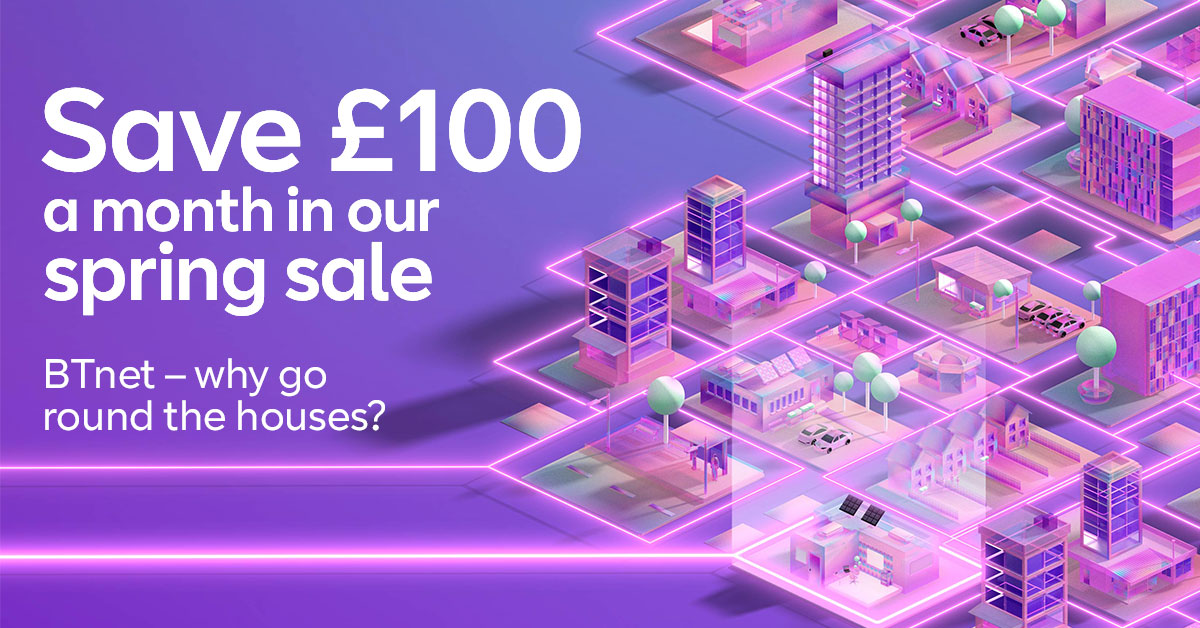 BTBusiness's tweet photo. A single BTnet line direct to your premises. No sharing bandwidth with anyone else, ultra-low latency, no drop in connection. It’s a network just for you 🏘️
Save £100 a month when you buy today so get in touch 👉 https://t.co/OZa5aFCuaV
#BTnet #Sale #Offers https://t.co/geV9OlRktS