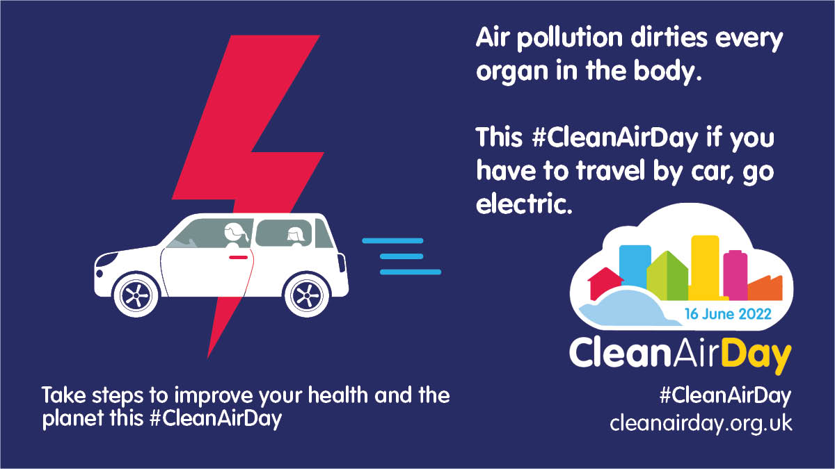 #Airpollution dirties every organ in the body. This #CleanAirDay, walk those short distance trips and leave the car at home, where you can. Join us: cleanairday.org.uk <a href="/cleanairdayuk/">Clean Air Campaign</a> 

Why not hop in the back of someone else's electric car and make your travel time pay!