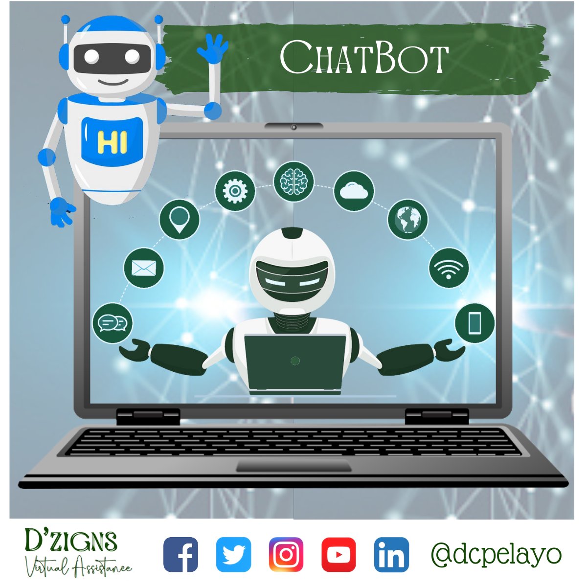 dcpelayo's tweet photo. 🤖✔️  A chatbot is a computer program that mimics and processes human speech via voice commands, text chats, or both, allowing humans to communicate with digital devices 
👍 Click like and follow for more updates. 
#digitaldzign
#chatbotassistance https://t.co/DaMCL6oCsg