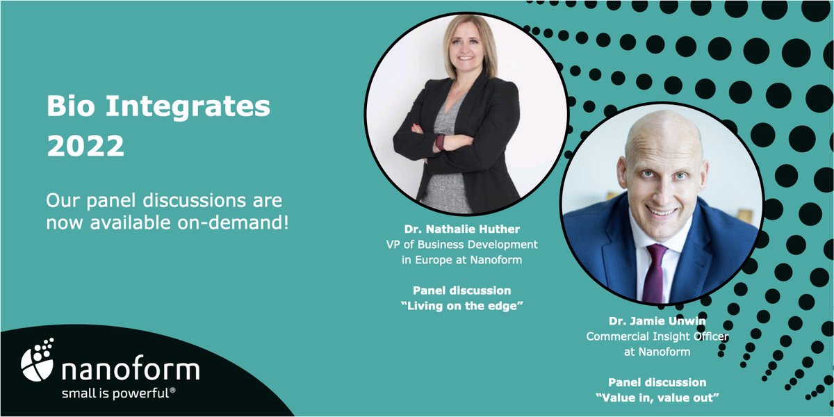 NanoformF's tweet photo. #ICYMI our VP of Business Development and our Commercial Insight Officer joined key panels at @LSIntegrates’ #BioIntegrates2022!
Watch the "Living on the edge" panel on-demand to learn how tech and biotech is driving innovation in the industry: https://t.co/ayBWZBXq1x https://t.co/FAIs3RDsUg
