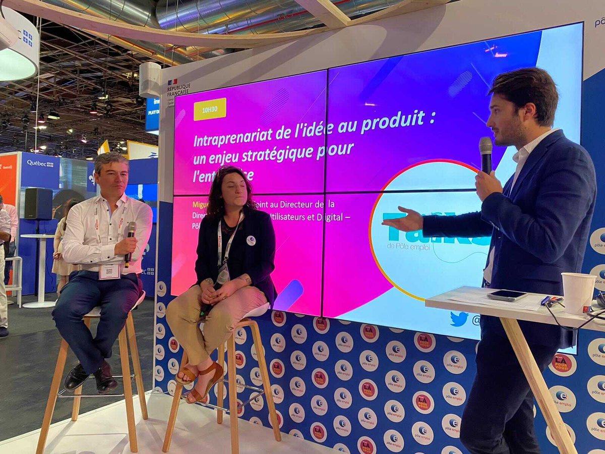 FranceTravail's tweet photo. [Les Talks de @pole_emploi] « #Intraprenariat de l’idée au produit : un enjeu stratégique pour l’entreprise »

Conférence animée par @miguelmogollon (DEUD) et Anaïs, intrapreneuse d’Estime, un simulateur d'aides personnalisé🗣

#VivaTech #VivaTech2022 #AvecPôleEmploi https://t.co/gVQWg3nJck