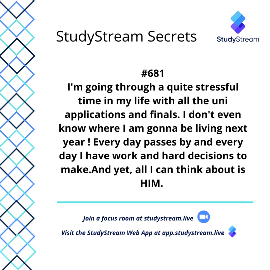 Secrets #681

I'm going through a quite stressful time in my life with all the uni applications and finals. I don't even know where I am gonna be living next year ! Every day...

#StudentLife #StudentStress #UniApplications