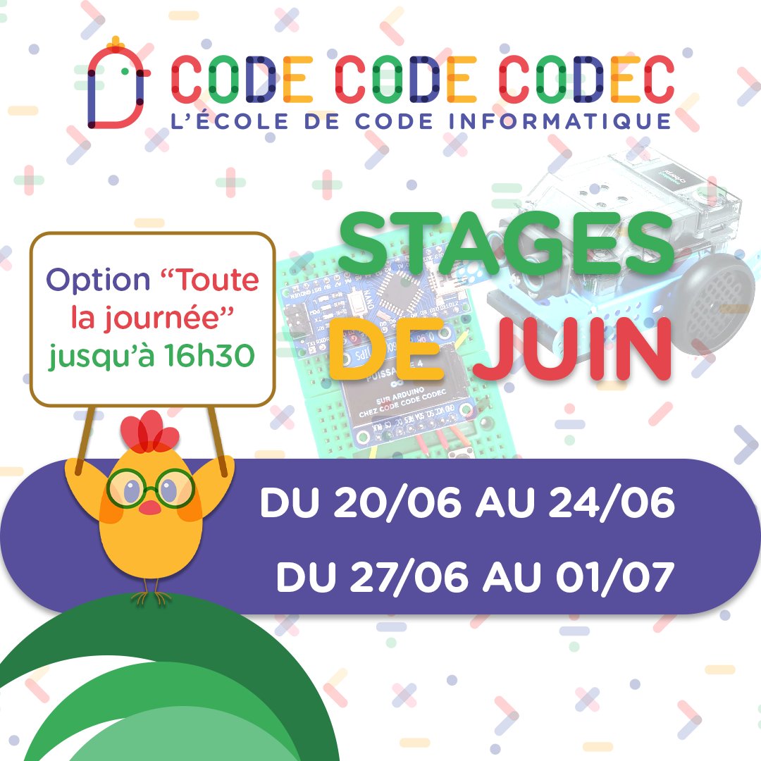 CodeCodeCodec's tweet image. Nos stages de vacances commencent dès la semaine prochaine !

Au programme: la création d&apos;un Puissance4 sur Arduino et l&apos;élaboration d&apos;un Robot !

Inscription ici: codecodecodec.com/stages-vacance…