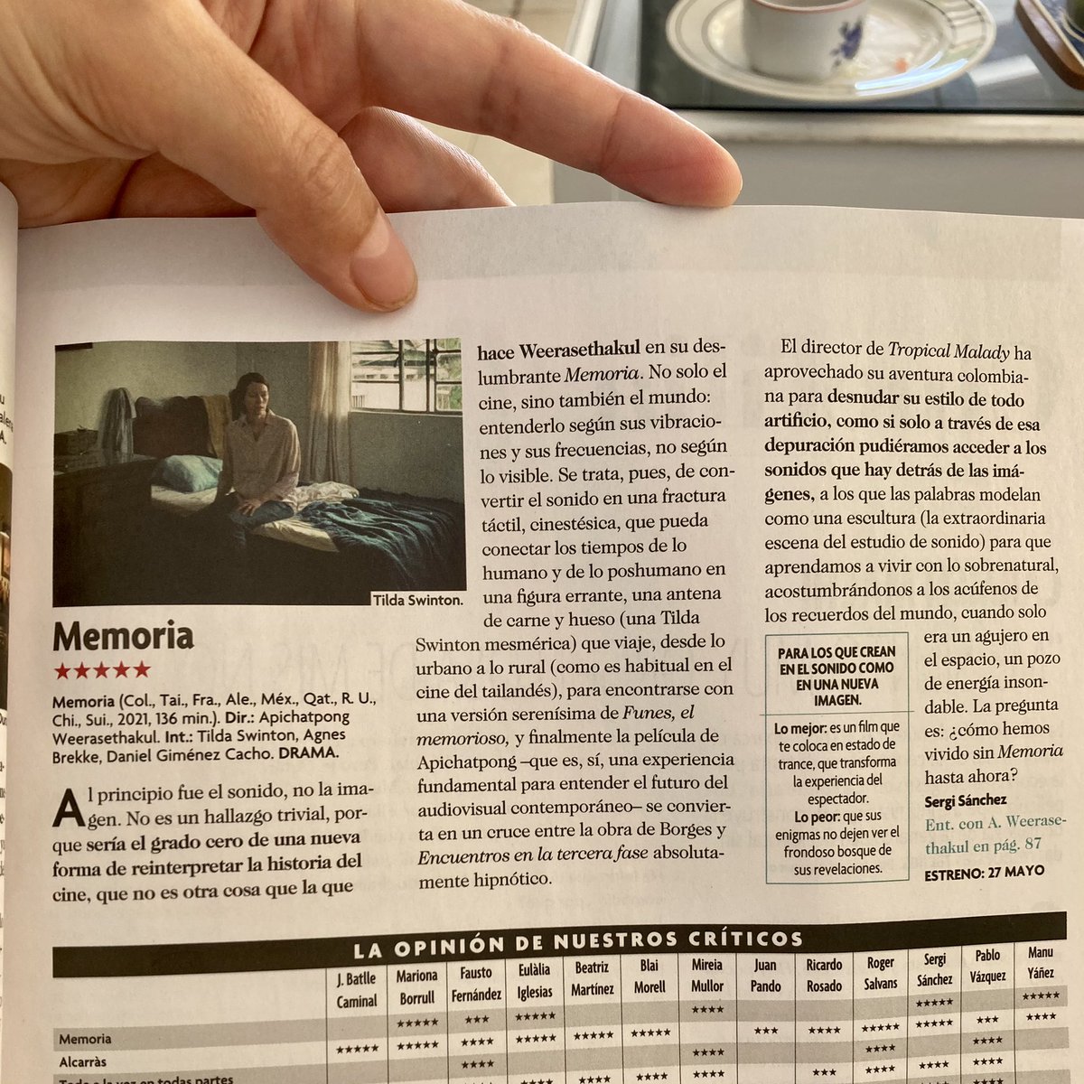 Cual es el sonido de tu memoria? 

“Memoria” una película mesmérica y cinestésica.

Dir.: Apichatpong Weerasethakul. Int.: Tilda Swinton