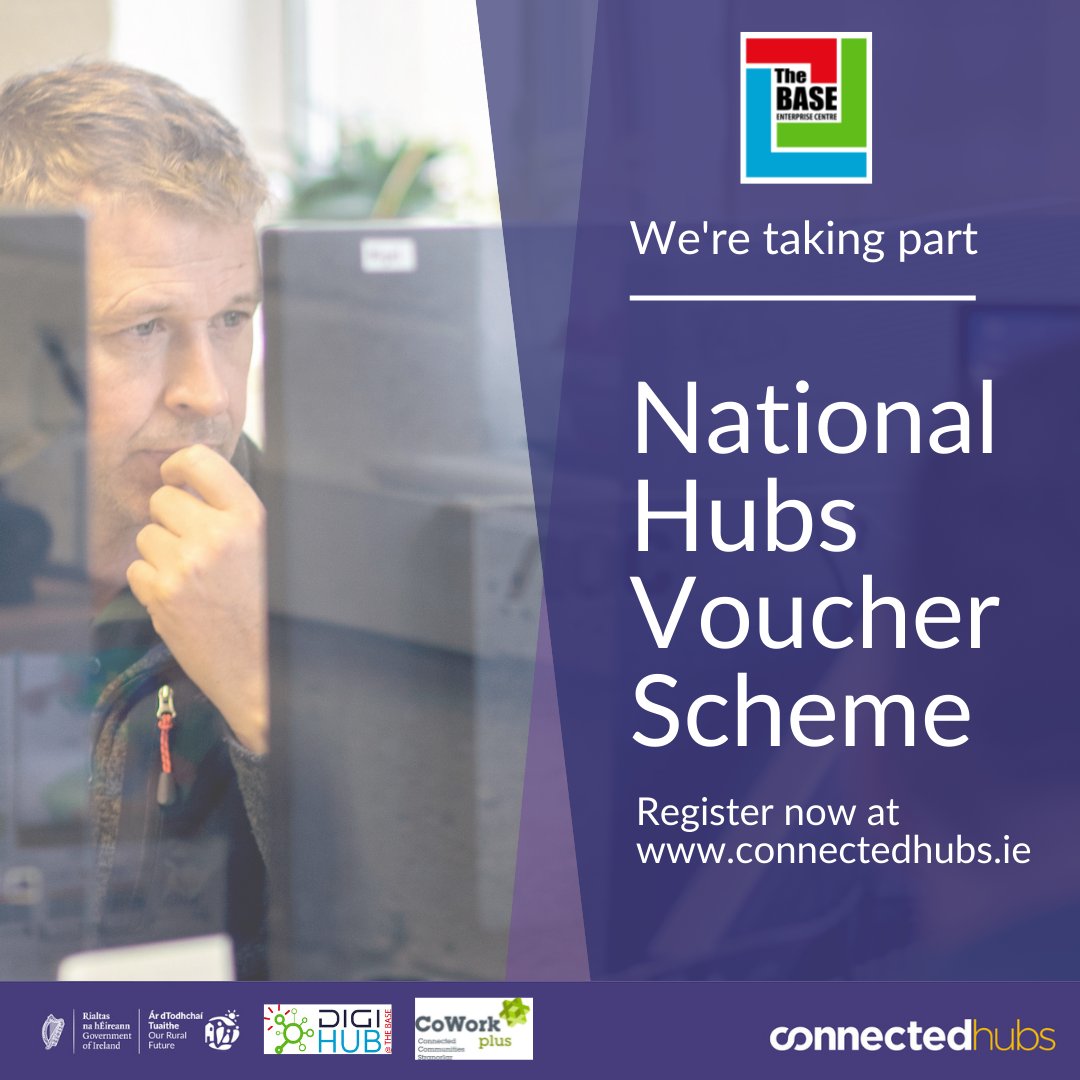 Want to work for FREE at The BASE this summer? 

A new National Hub Vouchers Scheme has been launched. Users will receive 3 FREE vouchers for CoWorking days. 

Join our vibrant Community and see what we're about!

Register: bit.ly/CHVoucher

#connectedhubs #findyourspace