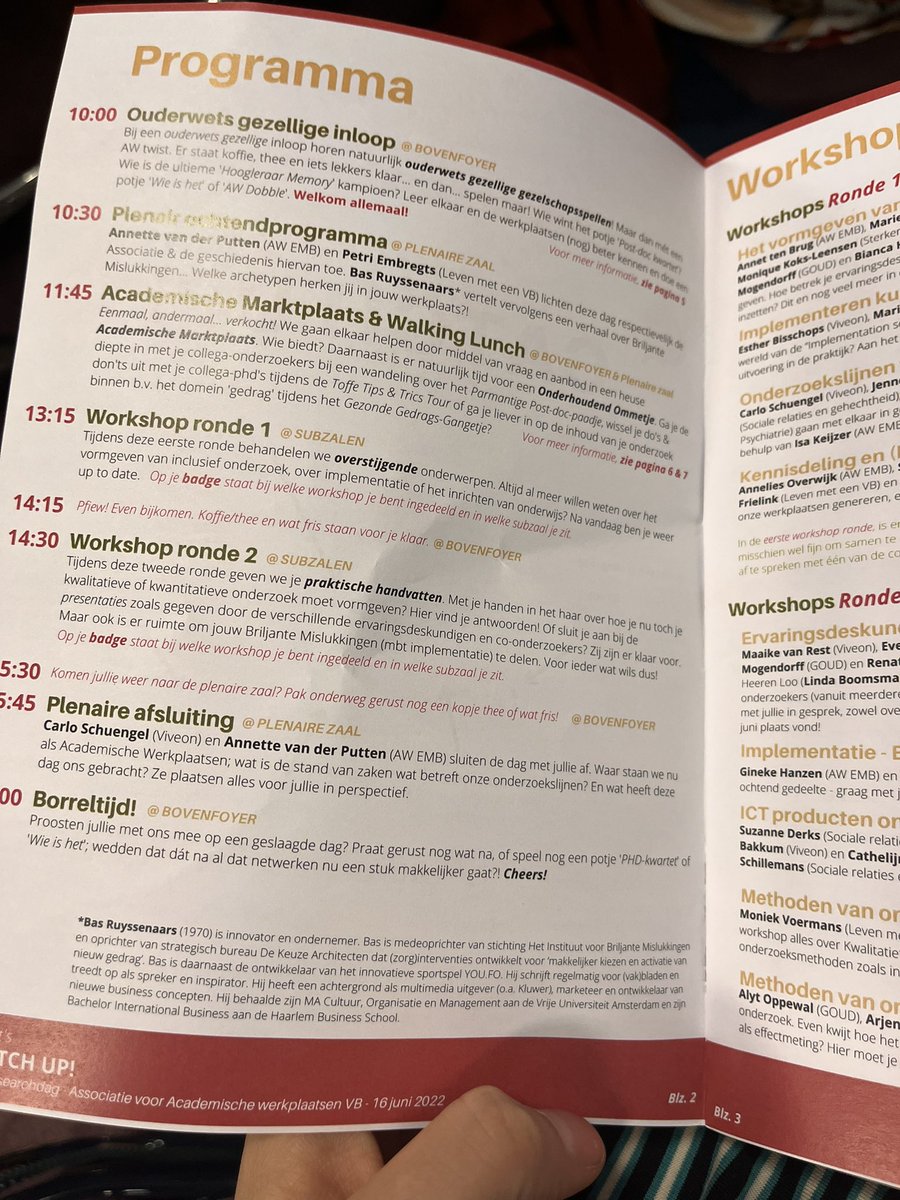 Vandaag researchdag met alle academische werkplaatsen gericht op mensen met een verstandelijke beperking. Nu op het programma: briljant mislukkingen door <a href="/BasRuyssenaars/">Bas Ruyssenaars</a>.
#letscatchup