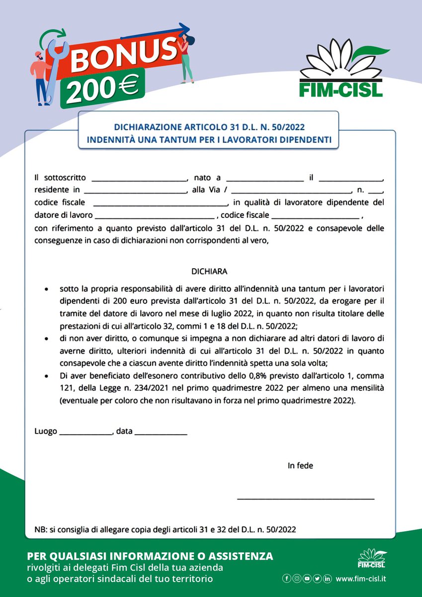 FIMCISLROMAGNA's tweet photo. #bonus 200€
Cos’è e come funziona la nuova misura prevista dal #decretoaiuti #fimcislromagna https://t.co/3FCttgGHH8