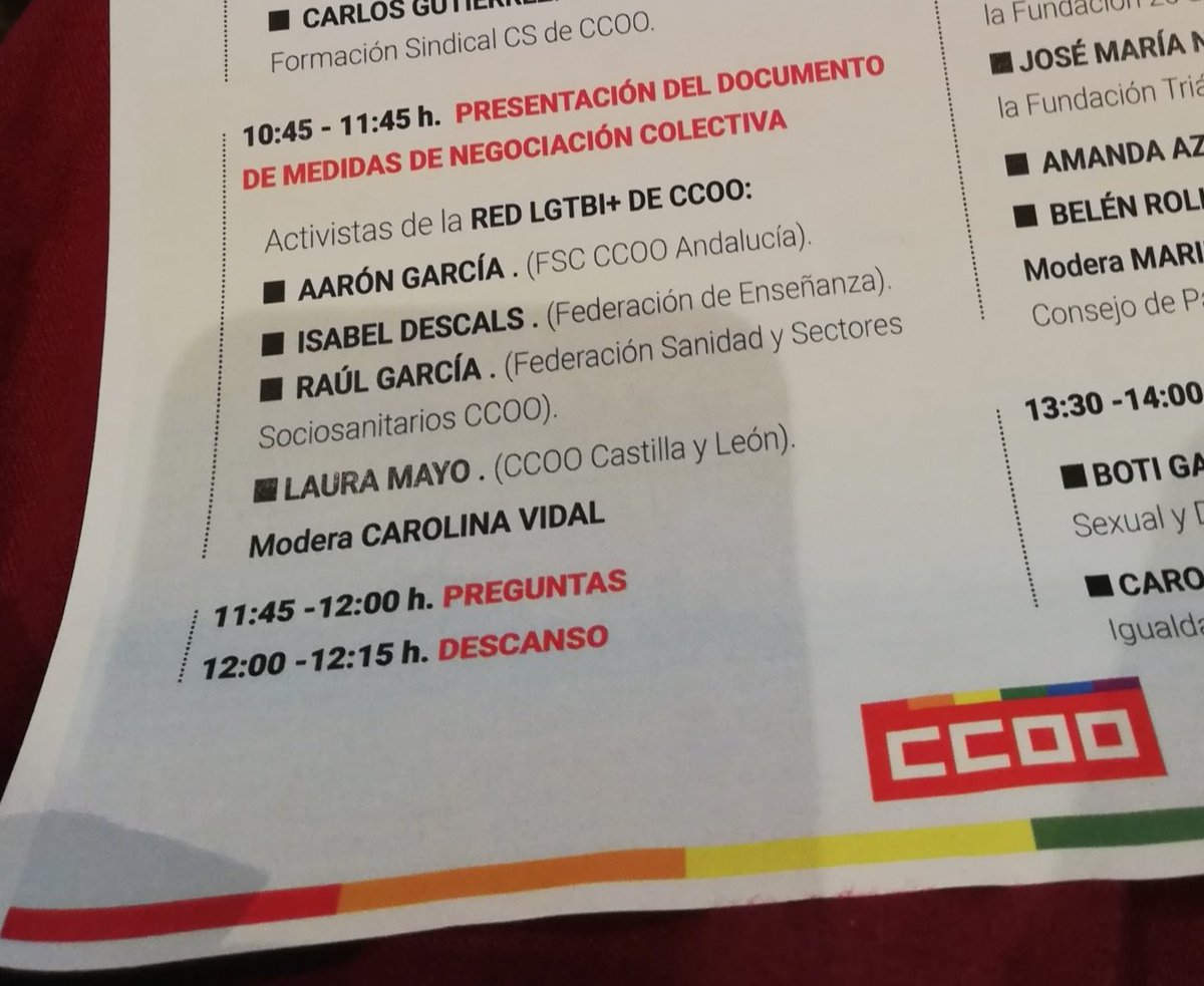 evaantonfer's tweet photo. 1976 - 2022 años de lucha y #OrgullodeSerCCOO
Mesa de presentación del doc de Medidas de Negociación Colectiva
@CarolinaVidal_L con activistas de la Red LGTBI+ de #CCOO
Aaron García de @Comunica_FSCA, Laura Mayo de @CCOOCyL, Raúl García de @fssccoo e Isa Descals de @feccoo https://t.co/LIJ7MRCq4U