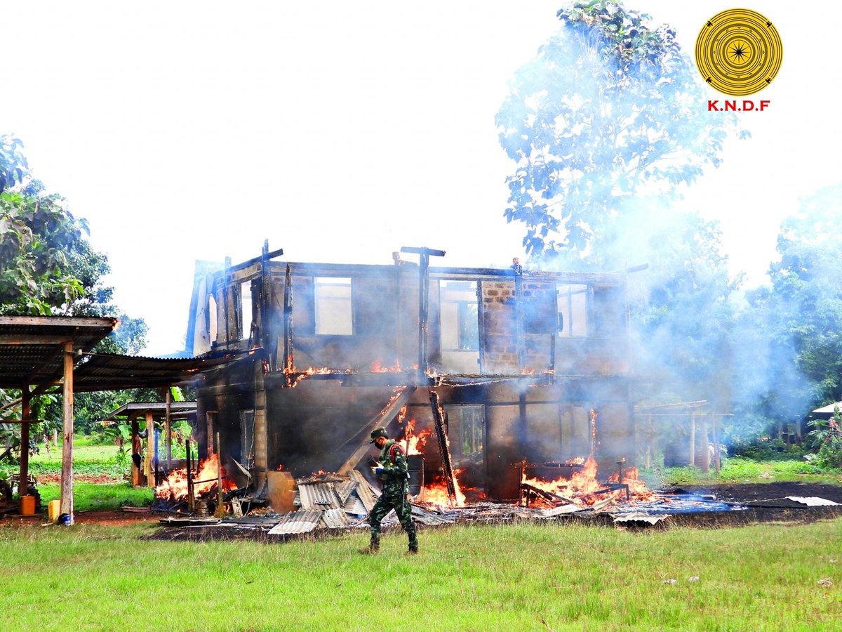 IrrawaddyNews's tweet photo. Junta troops torched a Catholic church, prayer hall and the house of a priest in Hpruso Township, Kayah State on Wednesday, following clashes with resistance fighters, said the Karenni Nationalities Defense Force. (Photo: KNDF) 

#WhatsHappeningInMyanmar https://t.co/w830RaP4co