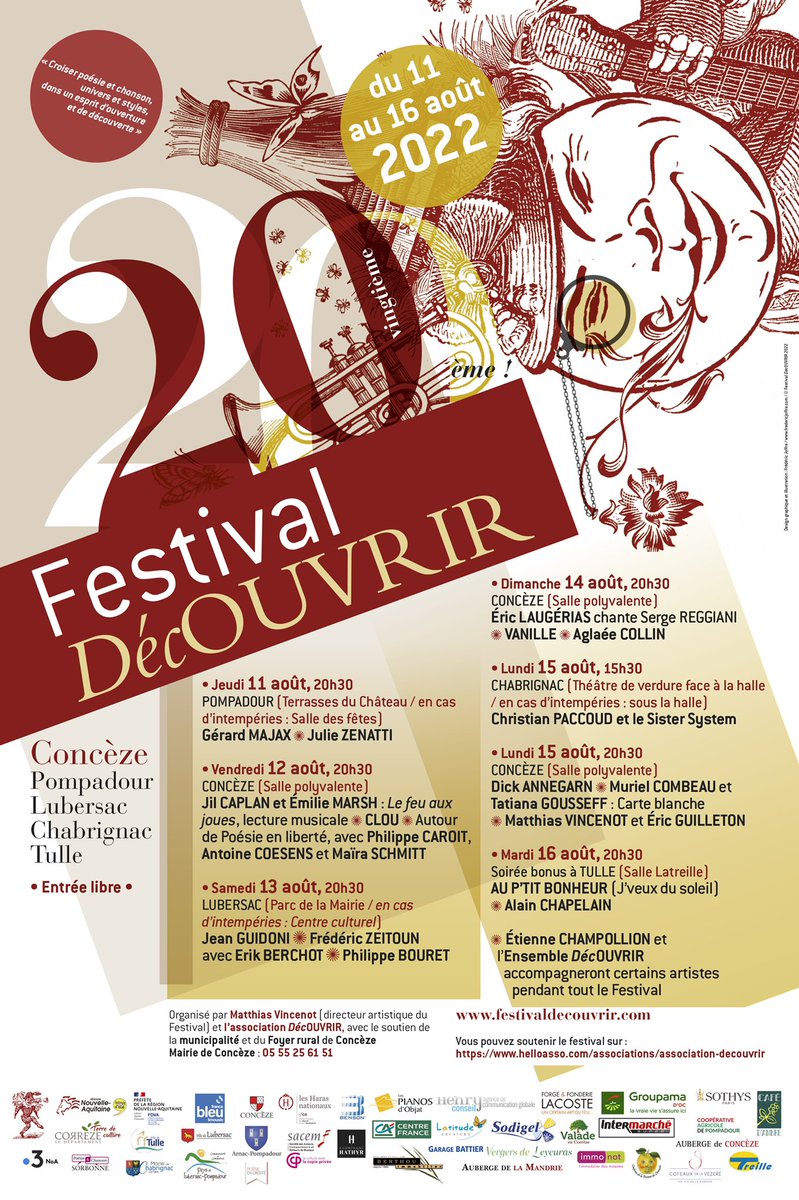 Le 20ème Festival DécOUVRIR, ce sera du 11 au 16 août. Venez !