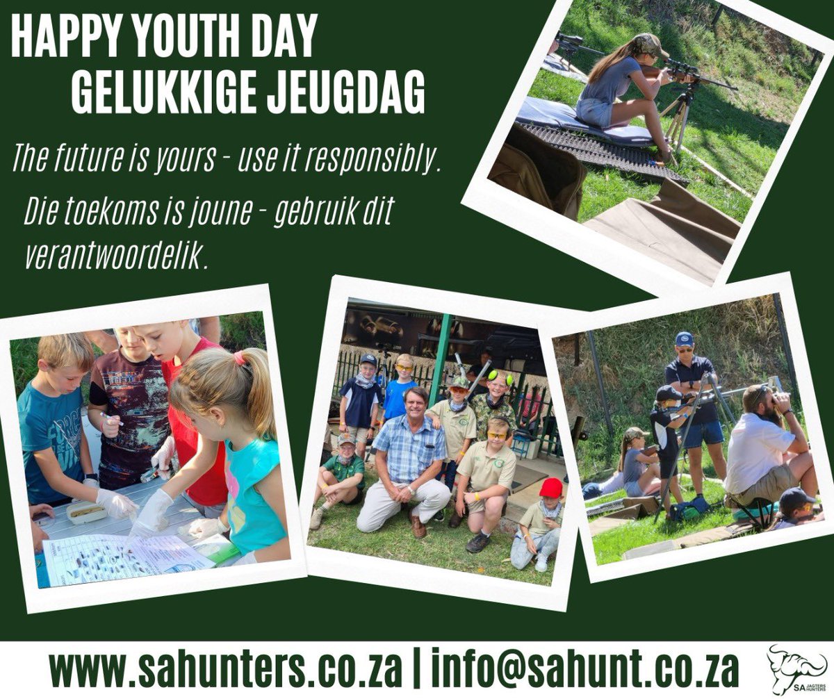 SAJagters's tweet photo. At SA Hunters we aim to empower the next generation of hunters and conservationists through education, training and conservation programmes. Gelukkige Jeugdag - julle is ons toekoms. https://t.co/M5yMYyvcMF