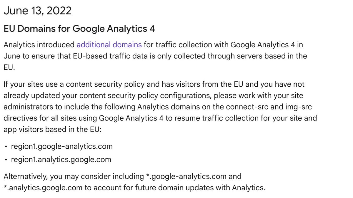 mathieulima's tweet photo. New EU domains are live for GA4 (region1 instead of www) for EU-based traffic https://t.co/aANxJnbqVF https://t.co/yYuf7CGIP3