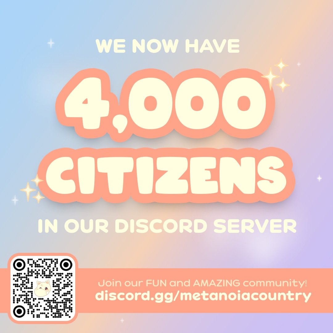 4K CITIZENS AND COUNTING! Hurray! 🥳

❤+ RETWEET this post within 24 ⏳
4 winners will get a chance to win 40,000 Settler's Coins! 

Join our amazing community! 👇🏽
discord.gg/metanoiacountry

#metanoiacountry #nft #nftcommunity #NFTProject #nfts #nftgiveaway #NFTProjects