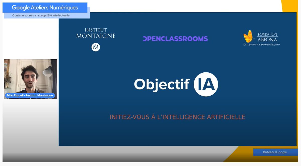 i_montaigne's tweet photo. @GoogleEnFrance @milorignell @FondationAbeona @OCFrance Le responsable du programme numérique de l'@i_montaigne @milorignell vous dit tout d'#ObjectifIA, formation gratuite développée par l'@i_montaigne de sensibilisation à l'#IntelligenceArtificielle.
Rendez-vous sur Youtube pour suivre sa webconférence 👉 https://t.co/xvzAzLfQYG https://t.co/30HowJR95S