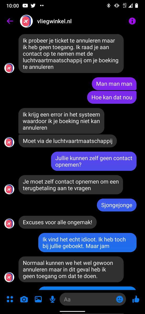 Vanwege een demonstratie op 20 juni is onze heenvlucht geannuleerd. Hierdoor is volgens <a href="/vliegwinkel/">Vliegwinkel.nl</a> ons ticket voor de terugvlucht ook niet meer geldig. We zouden ons geld terugkrijgen maar <a href="/vliegwinkel/">Vliegwinkel.nl</a> kan niet in het systeem. Zoek het maar uit klant.