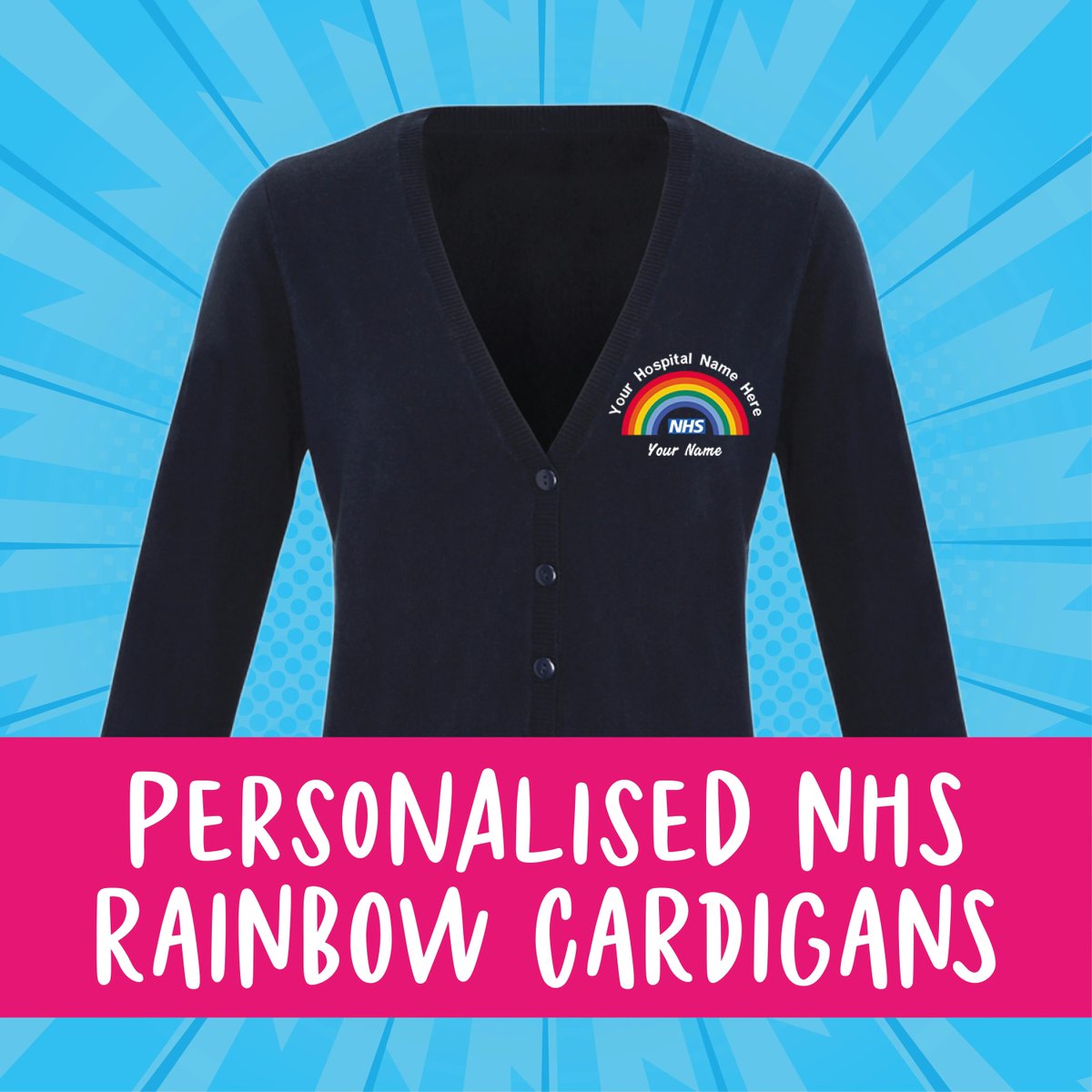 mynhsrainbow's tweet photo. Order your Personalised NHS Rainbow Cardigan today 💙
 
Available in Navy and Black and women's sizes 8 through to 26 

Shop our NHS Rainbow Cardigan here: https://t.co/AtOZN7ujVm https://t.co/zOcduSundw