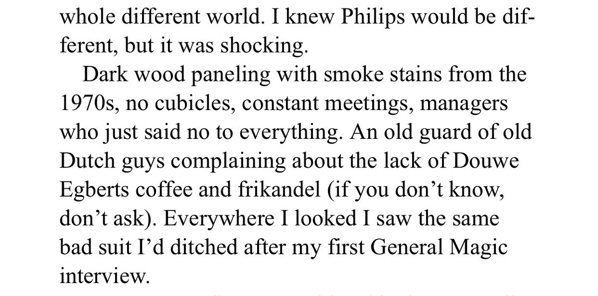 Love ⁦<a href="/tfadell/">Tony Fadell</a>⁩ description of ancient Dutch ⁦<a href="/PhilipsNL/">Philips Nederland</a>⁩ culture, even including frikandel.