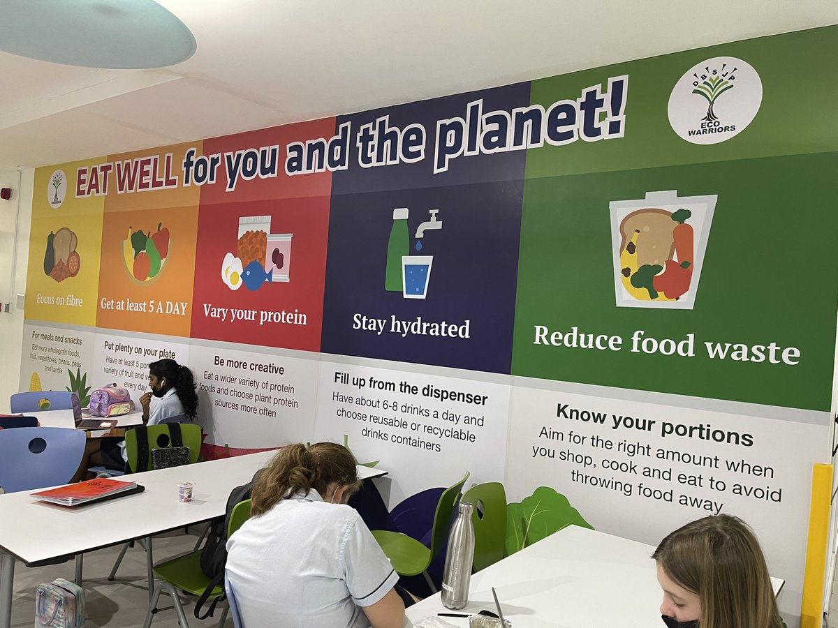 Healthy eating and a healthy planet! We have made our message to last. A whole wall of the dining room dedicated to what every student puts into practice in DBSJP Cooking and nNutrition lessons. #BNFHEW2022 <a href="/DubaiBritishJP/">DBS Jumeirah Park</a> <a href="/NutritionOrgUK/">British Nutrition Foundation</a> <a href="/FoodTCentre/">FoodTeachersCentre</a> <a href="/KHDA/">KHDA | هيئة المعرفة والتنمية البشرية بدبي</a>
