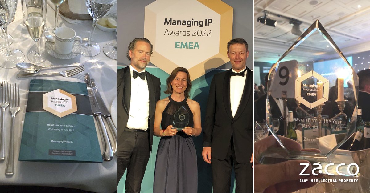 Zacco is proud to share that we have been awarded the prestigious Scandinavian Firm of the Year Award for Patents 2022 by <a href="/ManagingIP/">Managing IP</a>
Read more here: zacco.com/news/scandinav…