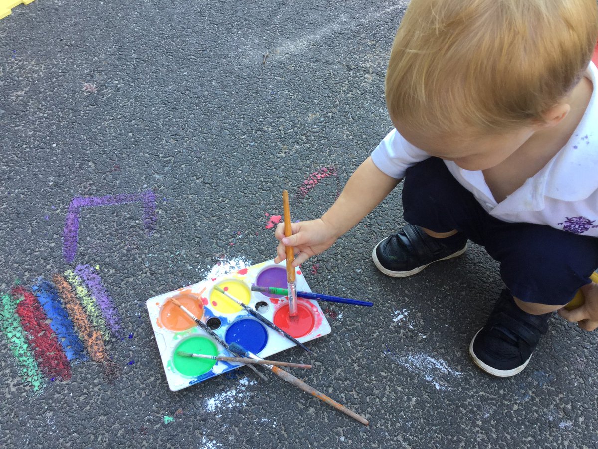 RuspiniHouseRMS's tweet photo. Cornflour painting in the garden this morning was highly popular with the daffodils children. It promotes use of our motor skills when we mixed the paint, water and cornflour and the opportunity for creativity and wonder when we painted marks and watched it dry! #EYFS #art #fun https://t.co/GotAjSOK6s