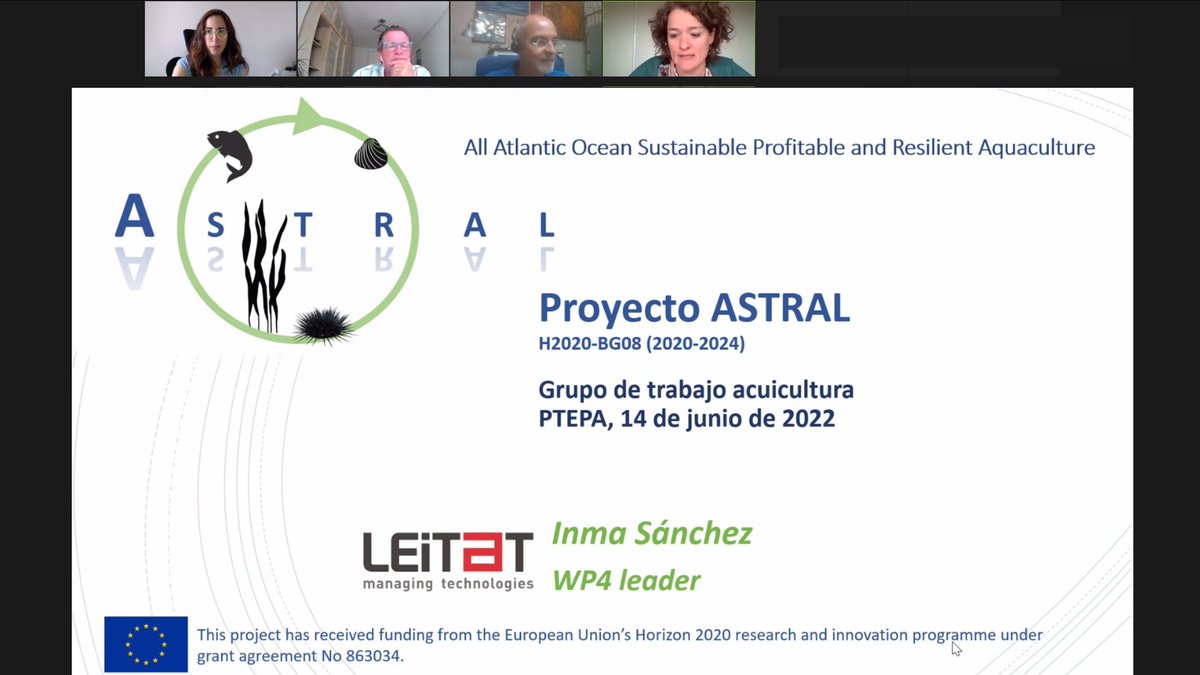 ASTRAL_H2020's tweet photo. This week #ASTRAL was presented to the aquaculture working group of PTEPA @PTEPA1 - A Spanish technological platform for #fishing and #aquaculture, by our colleague Inma Sanchez from @Leitat 👏 

#ASTRALproject #IMTA #H2020 https://t.co/h5v23rj3Zv
