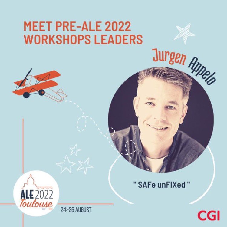 Agile Lean Europe (@agileleaneurope) on Twitter photo We are blessed to welcome <a href="/jurgenappelo/">Jurgen Appelo</a> at #ALE2022 in #Toulouse ! He will lead a workshop on « how to hack SAFe thanks to the unFIXed model »
🎟 Let’s meet in #Toulouse 🇫🇷 this summer. Ticket here : lnkd.in/ebv7FP6N
#agile #lean We are blessed to welcome <a href="/jurgenappelo/">Jurgen Appelo</a> at #ALE2022 in #Toulouse ! He will lead a workshop on « how to hack SAFe thanks to the unFIXed model »
🎟 Let’s meet in #Toulouse 🇫🇷 this summer. Ticket here : lnkd.in/ebv7FP6N
#agile #lean